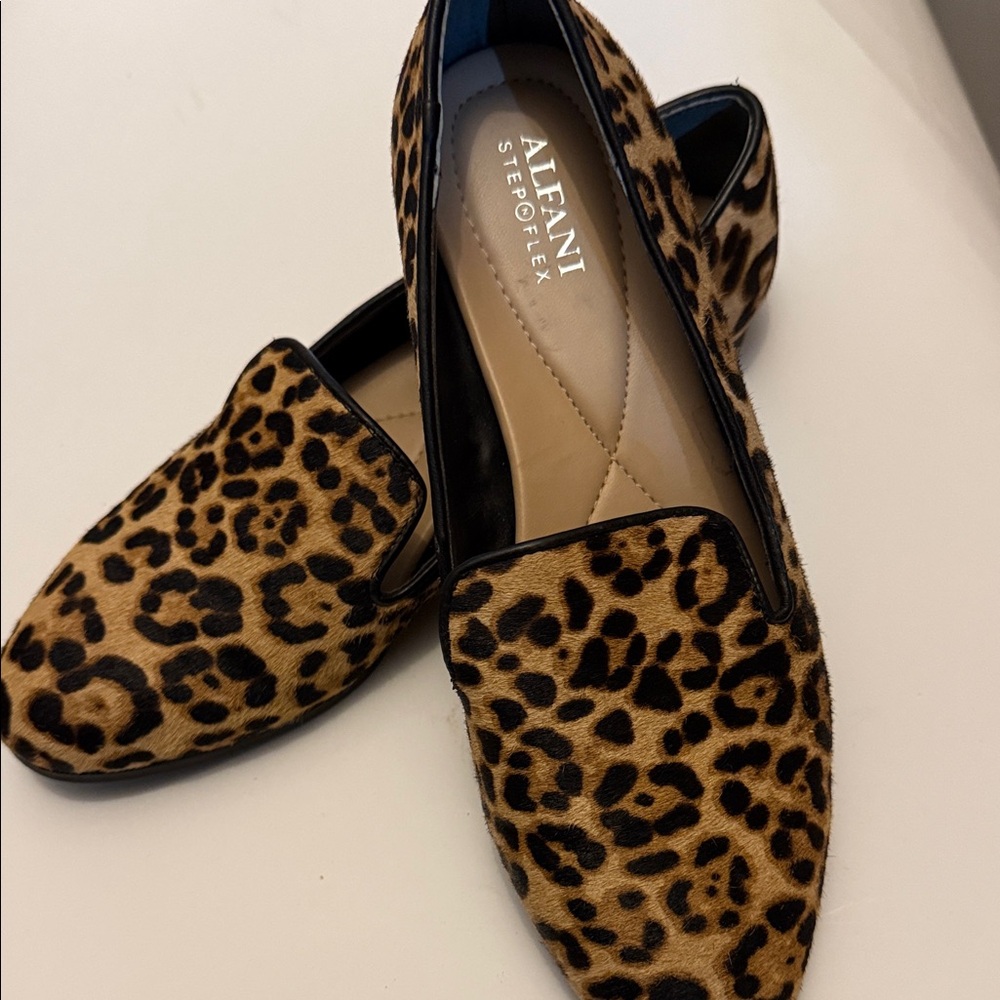 Alfani Leopard-Print Slip-On Flats in Brown and Black